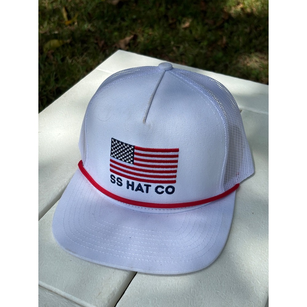 Southern String Hat Co White Trucker Hat American Flag Rope Snapback Cap
